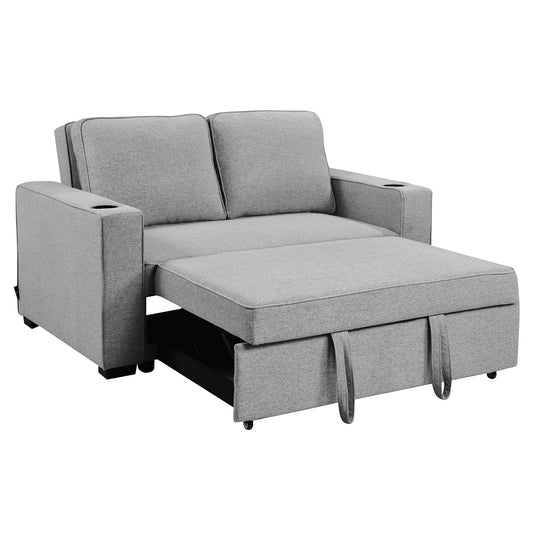 NNEDSZ Sarantino Hoffman Linen Sofa Bed Chair With Cushions &cup Holders Light Grey