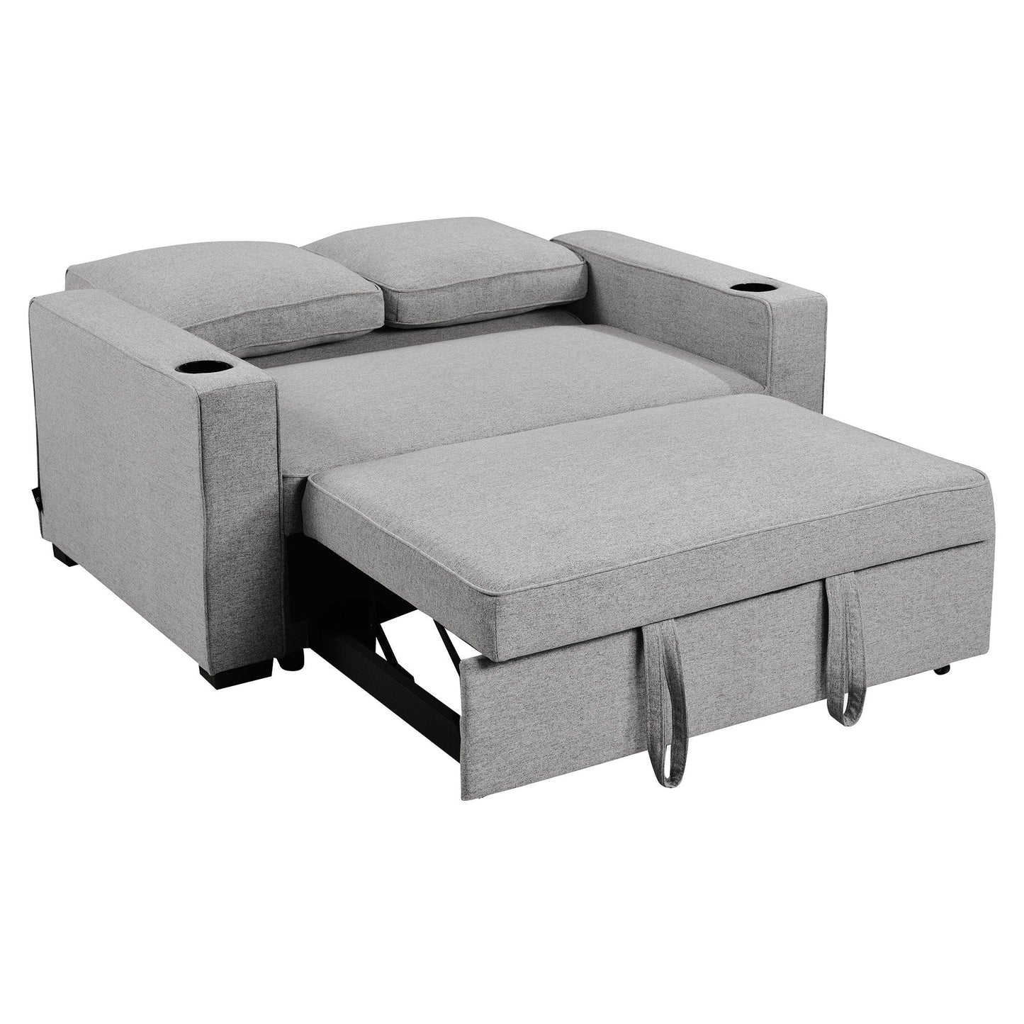 NNEDSZ Sarantino Hoffman Linen Sofa Bed Chair With Cushions &cup Holders Light Grey