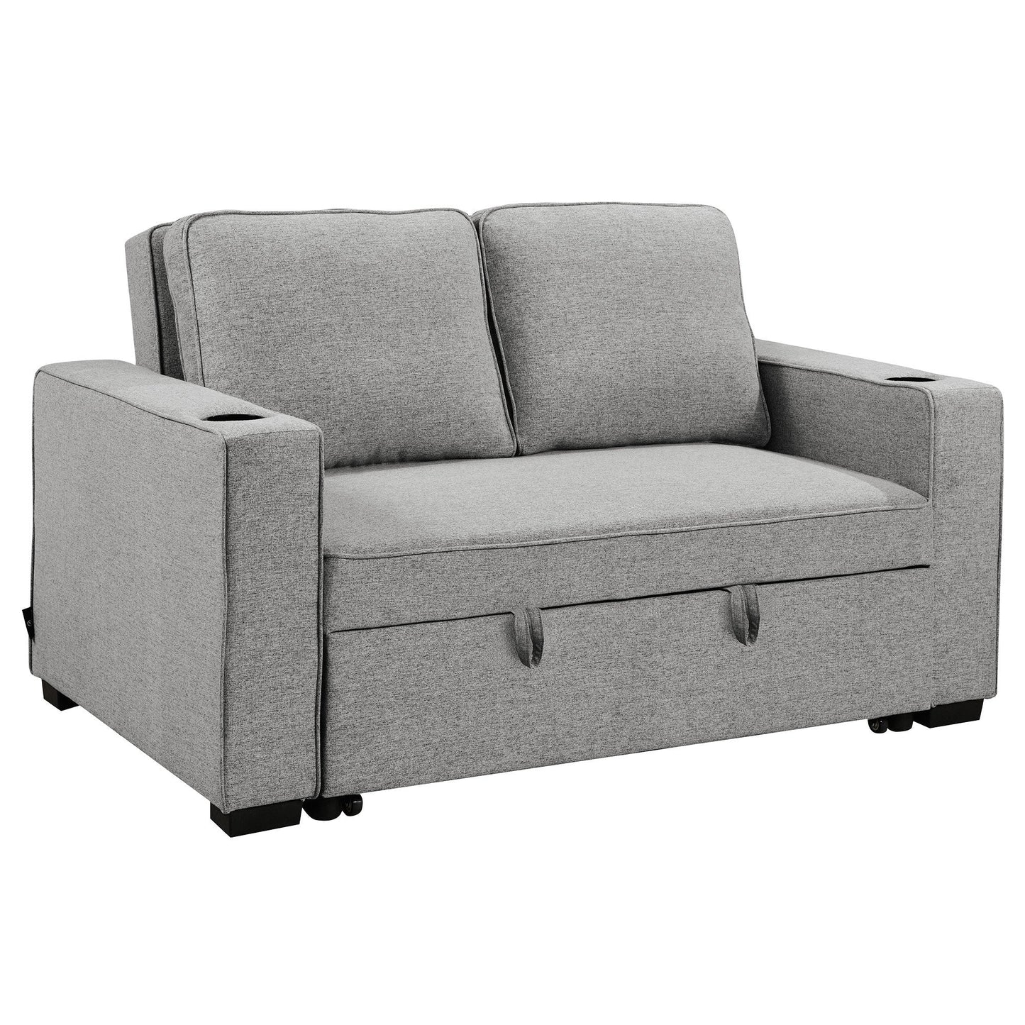 NNEDSZ Sarantino Hoffman Linen Sofa Bed Chair With Cushions &cup Holders Light Grey